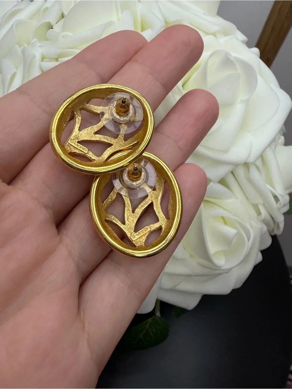 Vintage Gold Toned Filigree Statement Clip-On Earrings